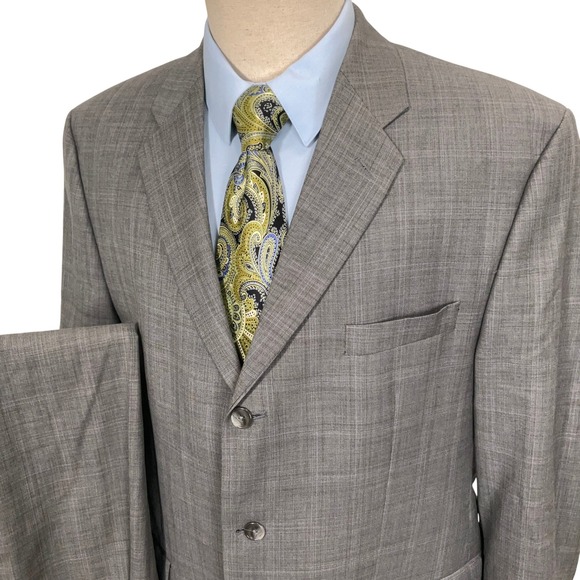 Calvin Klein Suit Mens 46R Gray Glen Plaid Timeless 3 Button Canada Wool VTG